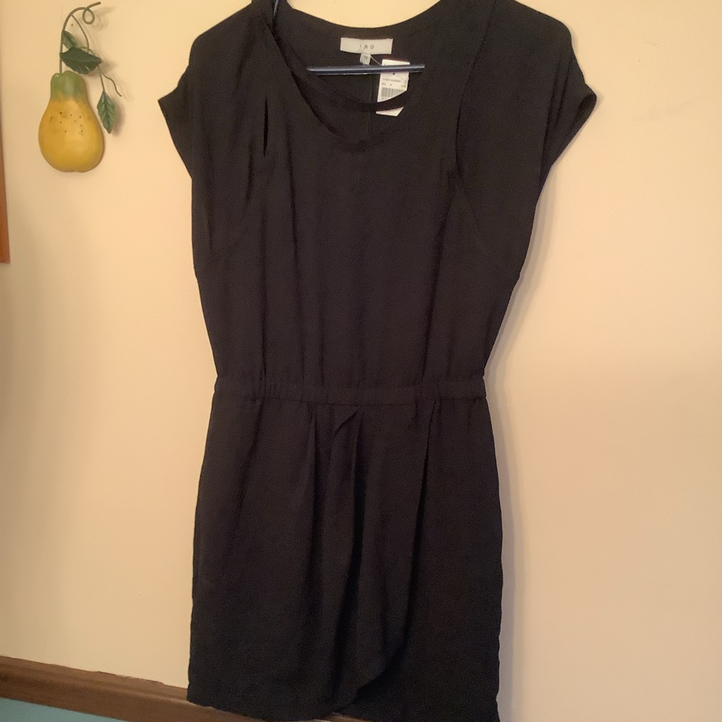 Iro Short Sleeve Black Polyester Mini Dress 38 Nwt